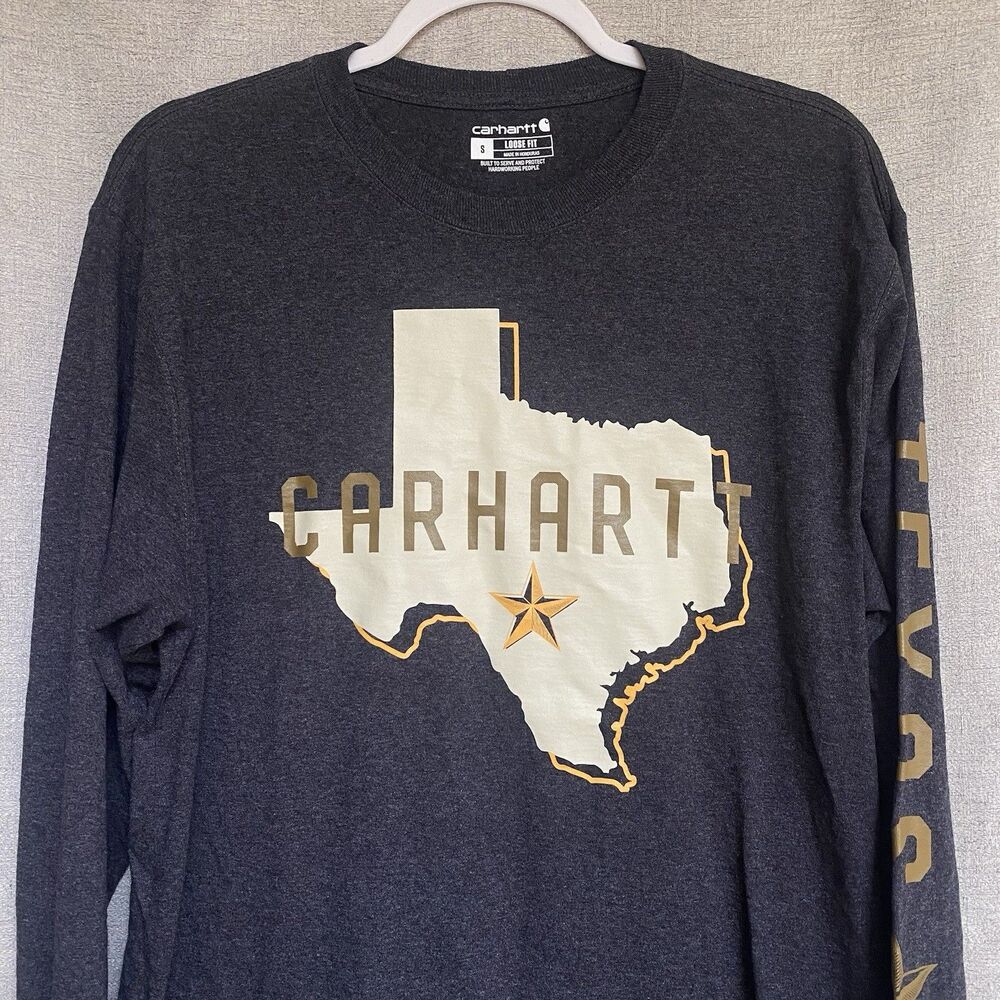 Carhartt Shirt S Loose Fit Heavyweight Long Sleeve Texas Graphic T-Shirt Gray